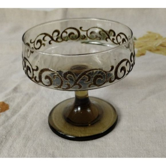 Vintage Libbey Brown Swirl 1970s Prado 2 Piece Champagne Goblets Dessert Bowls - Picture 15 of 16